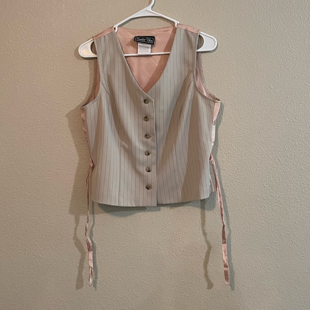Classic Pinstripe Vest in Light Cream and Tan